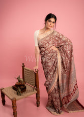 Red Cream Jaal Handmade Bagh Print Maheshwari Saree