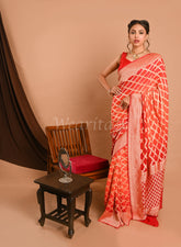 Red Orange Khaddi Bandhej Saree