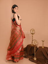 Red Tussar Digital Print Saree