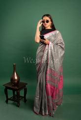 Silver Pink Linen Saree