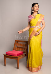 Yellow Handwoven Temple Border Maheshwari Saree