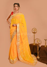 Yellow Georgette Gota Patti Saree