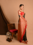 Black Banarasi Khaddi Saree With Red Border