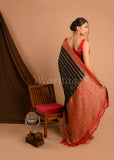 Black Banarasi Khaddi Saree With Red Border