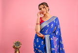 Blue Banarasi Khaddi Saree With Motifs