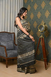 Beige-Black Pure Tussar Ghicha Printed Saree