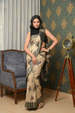 Beige-red Pure Tussar Ghicha Printed Saree