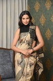 Beige-red Pure Tussar Ghicha Printed Saree