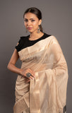 Beige Handwoven Kel Border Maheshwai Saree