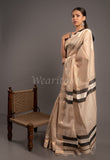 Beige Handwoven Kel Border Maheshwai Saree