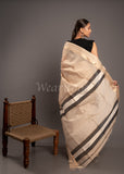 Beige Handwoven Kel Border Maheshwai Saree