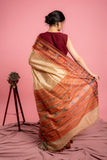 Beige Pure Desi Tussar Saree with Ikat Pallu