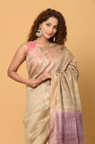 Beige Sequins Pure Tussar Saree