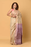 Beige Sequins Pure Tussar Saree