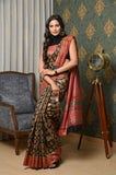 Black-Brown Pure Tussar Ghicha Printed Saree