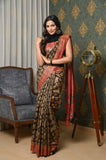 Black-Brown Pure Tussar Ghicha Printed Saree