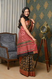 Black-Brown Pure Tussar Ghicha Printed Saree