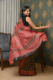 Black-Brown Pure Tussar Ghicha Printed Saree