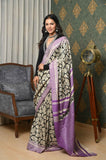 Black-Purple Pure Tussar Ghicha Printed Saree