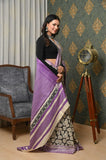 Black-Purple Pure Tussar Ghicha Printed Saree