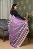 Black-Purple Pure Tussar Ghicha Printed Saree