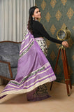 Black-Purple Pure Tussar Ghicha Printed Saree