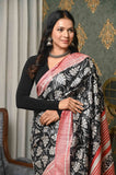 Black-Red Pure Tussar Ghicha Printed Saree