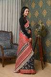 Black-Red Pure Tussar Ghicha Printed Saree