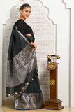 Black Banarasi Linen Saree