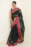 Black Cotton Silk Silver-Gold Booti Banarasi Saree