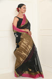 Black Cotton Silk Silver-Gold Booti Banarasi Saree