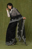 Black Embroidered Cut Work Organza Saree