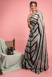 Black Gray Lehariya Handmade Gota Piping Tussar Saree