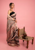 Black Handmade Bagh Print Maheshwari Saree