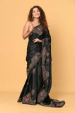 Black Katha Work Semi Tussar Saree