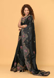 Black Katha Work Semi Tussar Saree