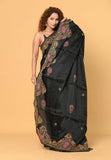 Black Katha Work Semi Tussar Saree