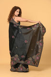 Black Katha Work Semi Tussar Saree