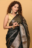 Black Kora Saree with Stripes