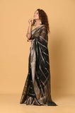 Black Kora Saree with Stripes