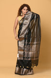 Black Kora Saree with Stripes