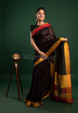 Black Linen Saree with Checks