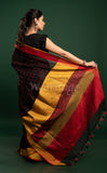 Black Linen Saree with Checks