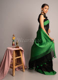 Black Linen Saree with Green Border