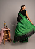 Black Linen Saree with Green Border