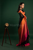 Black Linen Saree with Orange-pink border