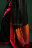 Black Linen Saree with Orange-pink border