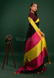 Black Linen Saree with Pink Green Border