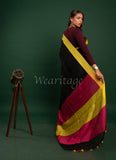 Black Linen Saree with Pink Green Border