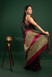 Black Linen Saree with Pink stripes